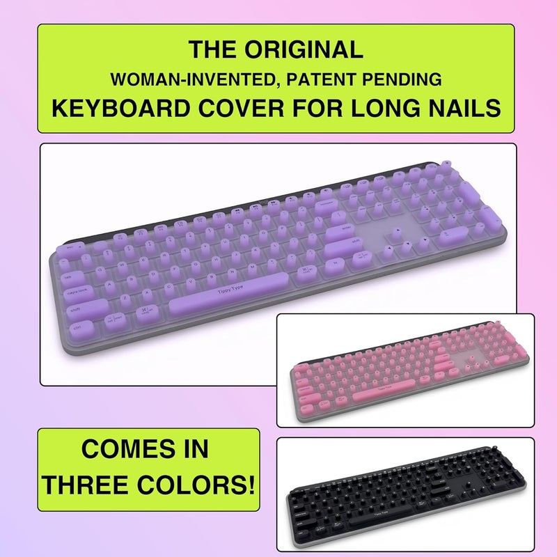 tippy type Raised Keyboard Cover for Long Nails – Fits Logitech MX Keys S Full-Size Keyboard - Silicone - The Original - Comfortable Typing, Quiet, Nail Protection (Violet Haze) - Image 5